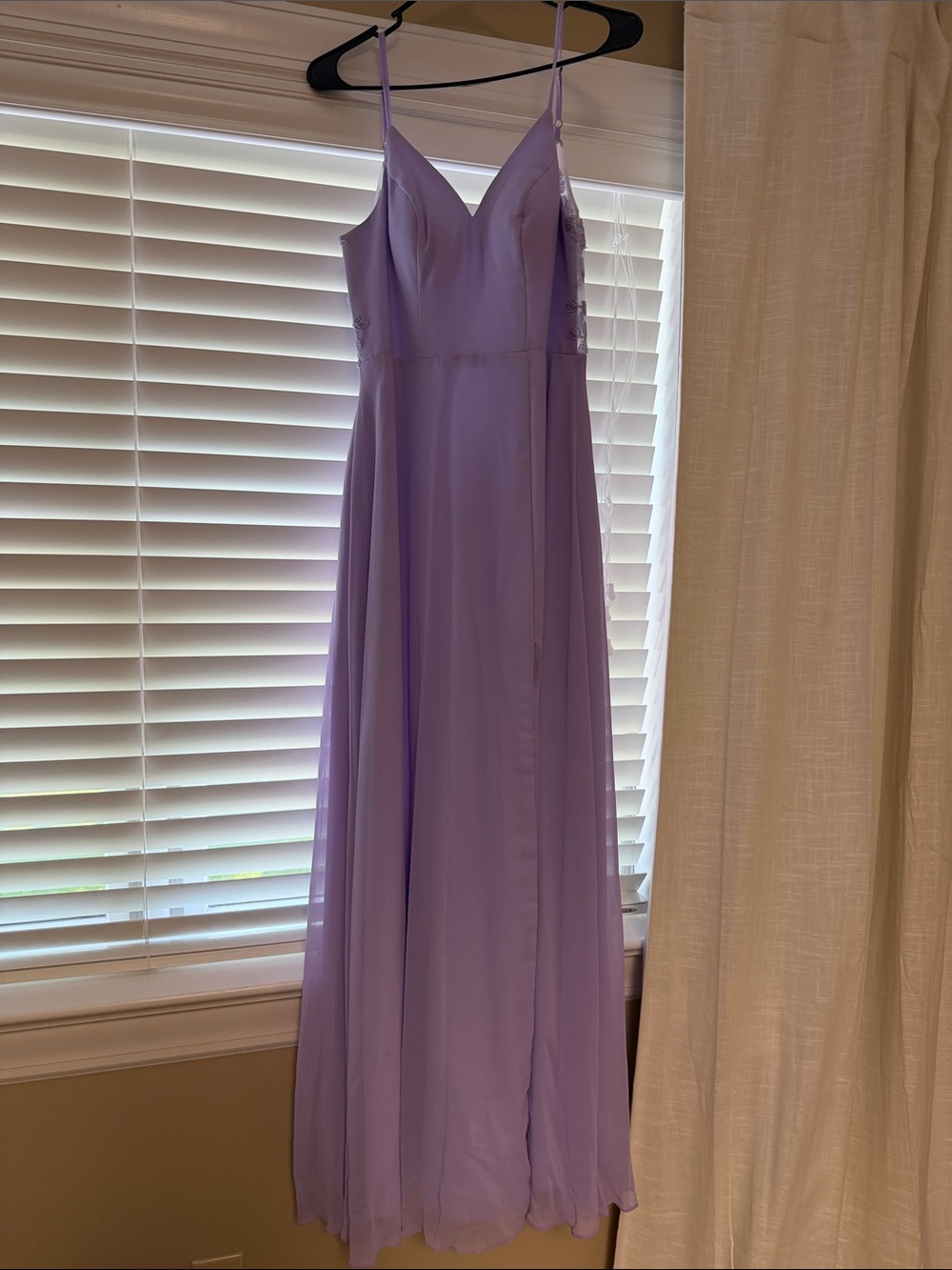 Azazie Lavender Lace Spaghetti Strap Gown